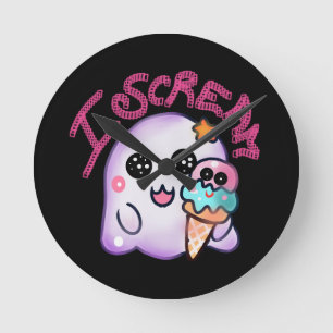 Horloge Ronde Fantôme personnalisé "Je crie" avec illustration d