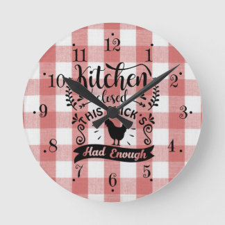 Horloge Ronde Farmhouse Red And White Gingham Kitchen Wall Clock