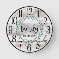 Farmhouse Wreath Family Nom Custom Clock