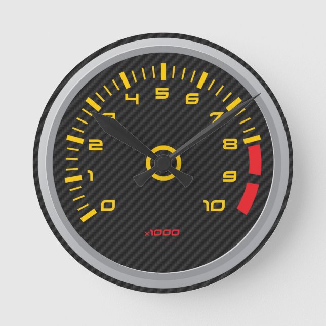 Horloge Ronde Faux carbon Fiber Car RPM Gauge Wall Clock (Recto)