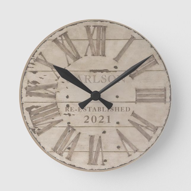 Horloge Ronde Faux rustic wood custom wall clock (Recto)