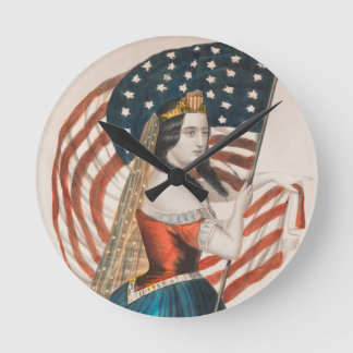 Horloge Ronde Femme américaine patriotique | Drapeau américain |