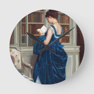 Horloge Ronde Femme élégante victorienne lisant dans une bibliot