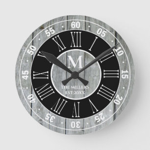 Horloge Ronde Ferme en bois grise rustique de chiffre romain de