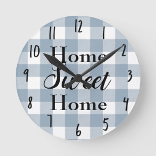 Horloge Ronde Ferme Rustique Bleu Gris Buffalo Carreaux