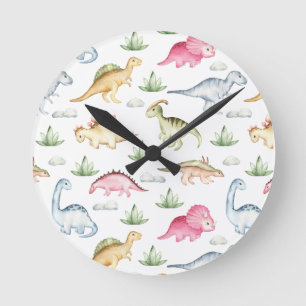 Horloge Ronde Fête d'anniversaire dinosaure rose, Fête de dinosa