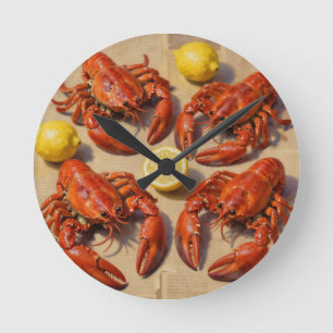 Horloge Ronde Fête de homard frais bouilli au citron sur journal