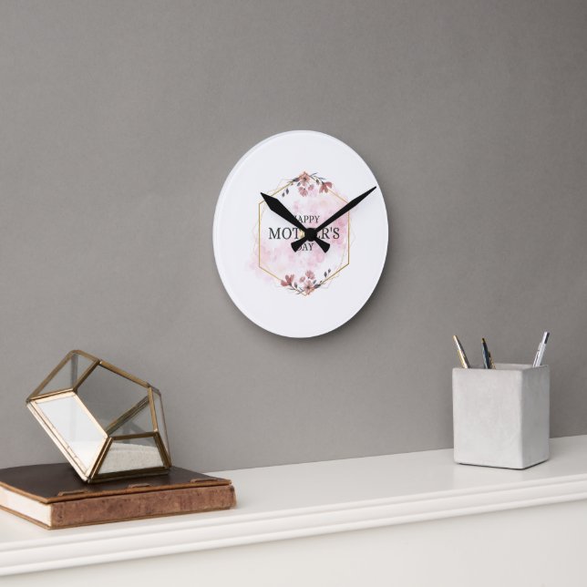 Horloge Ronde Fête des mères esthétique rose (Bureau)