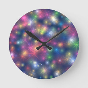 Horloge Ronde Fête du Nouvel An Étoiles Pailletées