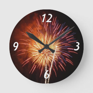 Horloge Ronde Feu d'artifice rouge, blanc et bleu I Patriotic