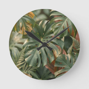 Horloge Ronde Feuillage tropical luxuriant Monstera fougères Jun