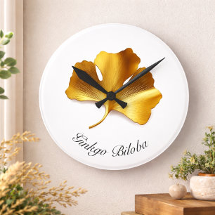 Horloge Ronde Feuille de Ginkgo dorée - Symbole de Longévité et 