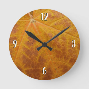 Horloge Ronde Feuille d'érable jaune Automne Abstraite Nature