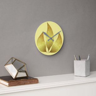 Horloge Ronde Feuille d'or unique dessin à main moderne