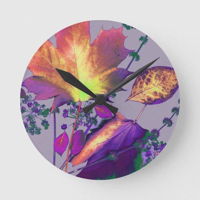 Horloge Ronde Feuilles d'automne à Lilac (Recto)