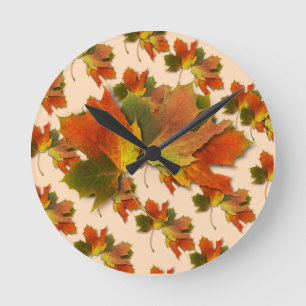 Horloge Ronde Feuilles d'automne orange et jaune