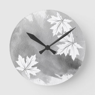Horloge Ronde Feuilles d'érable gris moderne