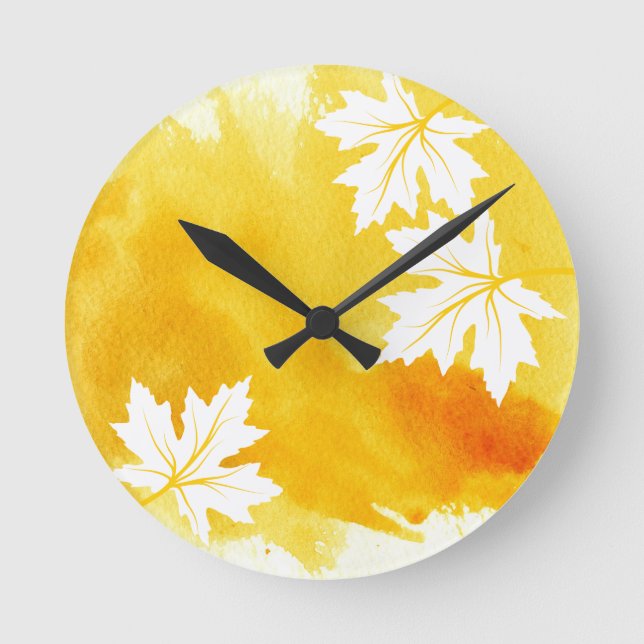 Horloge Ronde Feuilles d'érable jaune moderne (Recto)