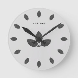 Horloge Ronde Feuilles élégantes de laurier gris