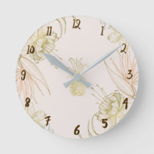 Horloge Ronde Feuilles Florales Botaniques Tropicales Ananas Dor