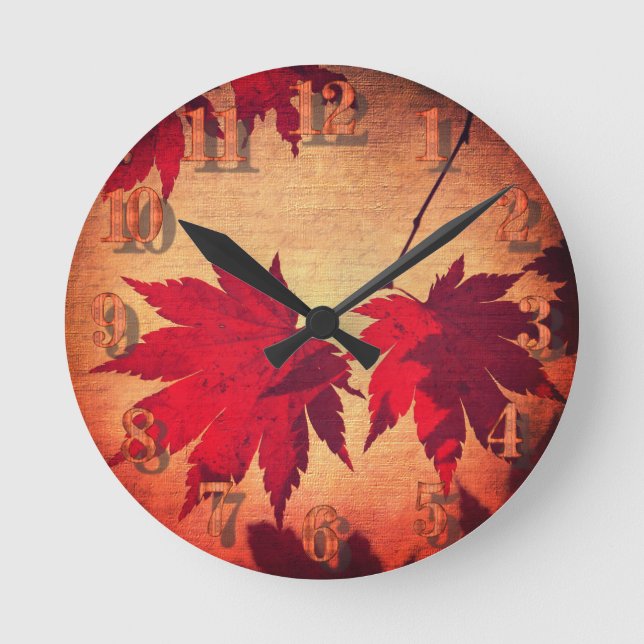 Horloge Ronde Feuilles japonais de l'érable et chute de script (Recto)