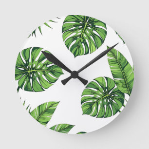 Horloge Ronde Feuilles tropicales de Monstera motif sans couture