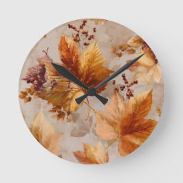 Horloge Ronde Feuilles vintages d'automne