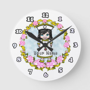 Horloge Ronde Fille aux roses Infirmière