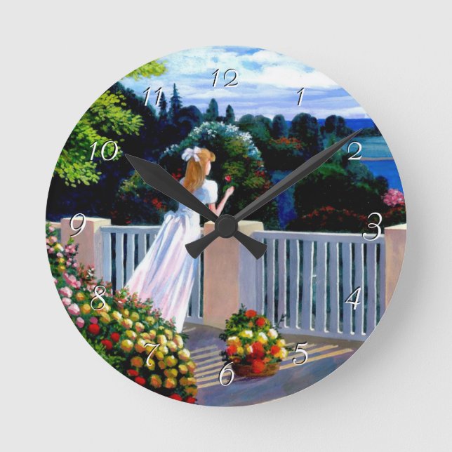 Horloge Ronde Fille avec vue sur la mer Méditerranée (Recto)