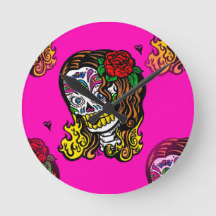 Horloge Ronde fille crâne de sucre