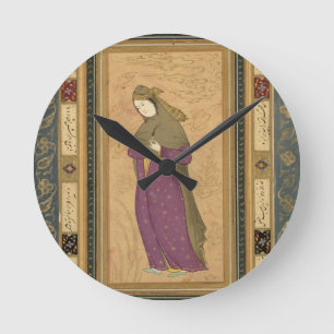Horloge Ronde Fille tenant un aigrette, de la grande aube de