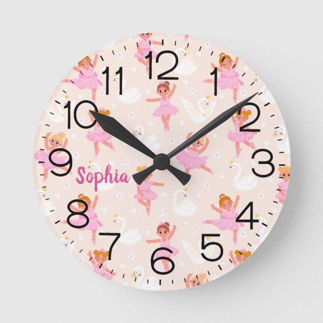 Horloge Ronde Filles Mignon Rose Danseuse de Ballet Cygne Person (Recto)