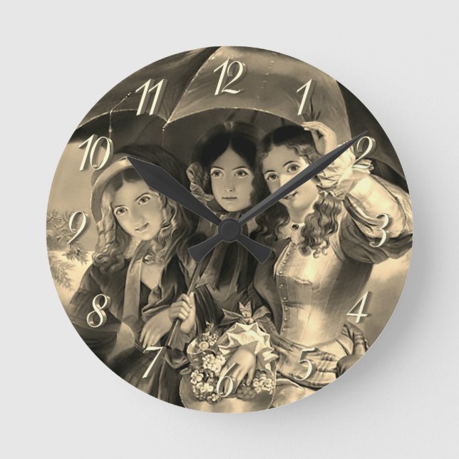 Horloge Ronde Filles victoriennes parapluie jour de pluie femme  (Recto)