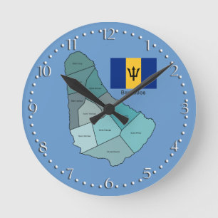 Horloge Ronde Flag and Map of Barbade