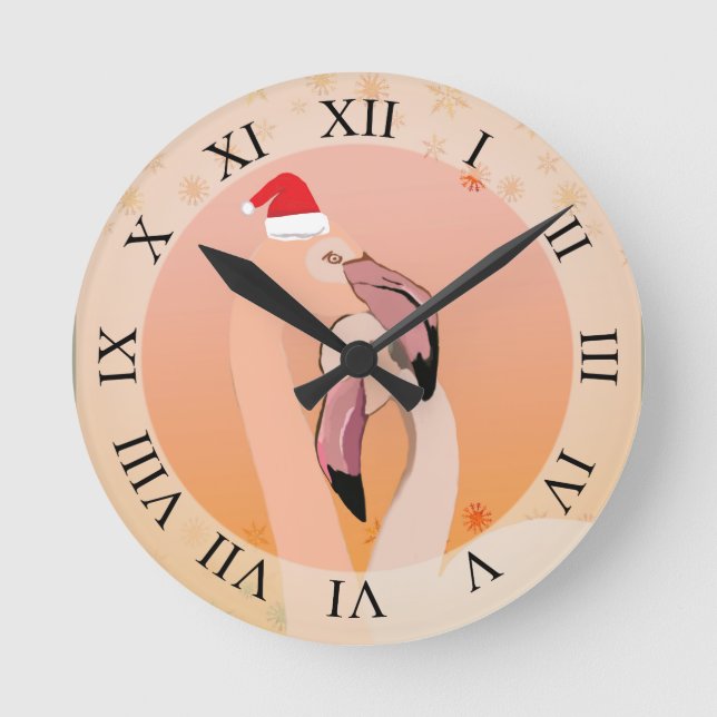 Horloge Ronde Flamant rose Amour, Noël (Recto)