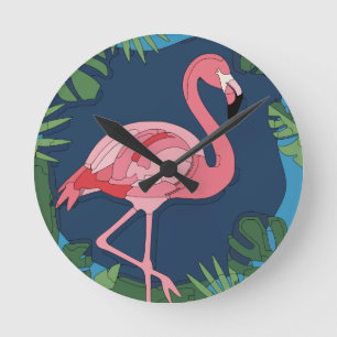 Horloge Ronde Flamant rose de Geo rose avec nom