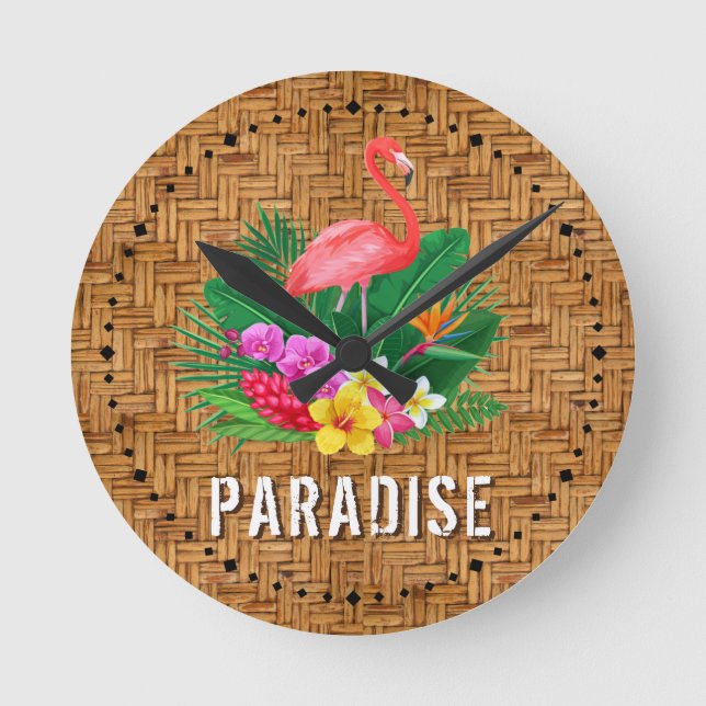 Horloge Ronde Flamant rose Floral Paradise (Recto)