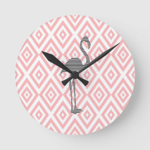 Horloge Ronde Flamant rose - motif géométrique abstrait - rose