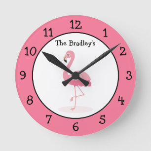 Horloge Ronde Flamant rose rose personnalisé