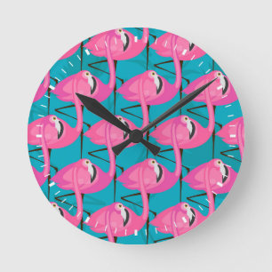 Horloge Ronde Flamants roses au néon