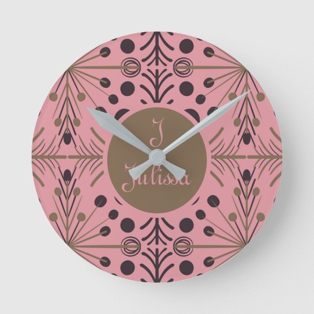 Horloge Ronde Flèche géométrique Boho rose personnalisé (Recto)