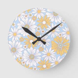 Horloge Ronde Fleur artistique de campagne jaune
