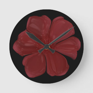 Horloge Ronde Fleur Botanique Sombre Profond Cramoisi Glossy Hum