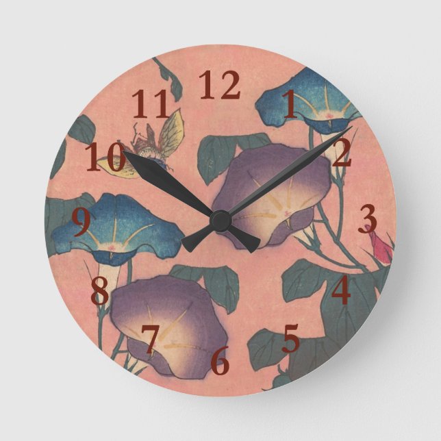 Horloge Ronde Fleur d'abeille rose classique Hokusai Art (Recto)