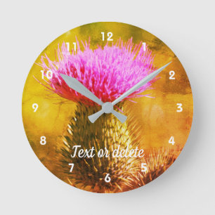 Horloge Ronde Fleur de chardon violet Abstrait Personnalisé