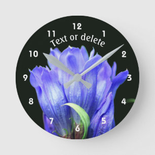 Horloge Ronde Fleur de Gentiane Bleue Personnalisée