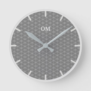 Horloge Ronde Fleur de la vie dans la poussière d'argent et le g