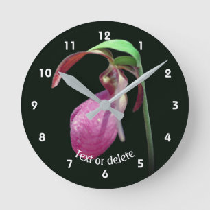 Horloge Ronde Fleur de lady slipper sauvage rose personnalisée