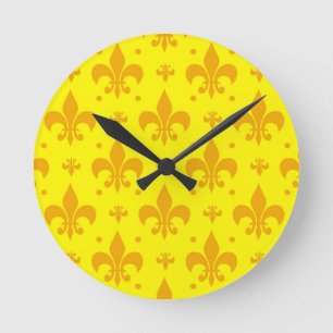 Horloge Ronde Fleur de lis Motif jaune