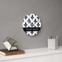 Fleur de Lis, Noir sur Blanc, Noir, Votre Nom